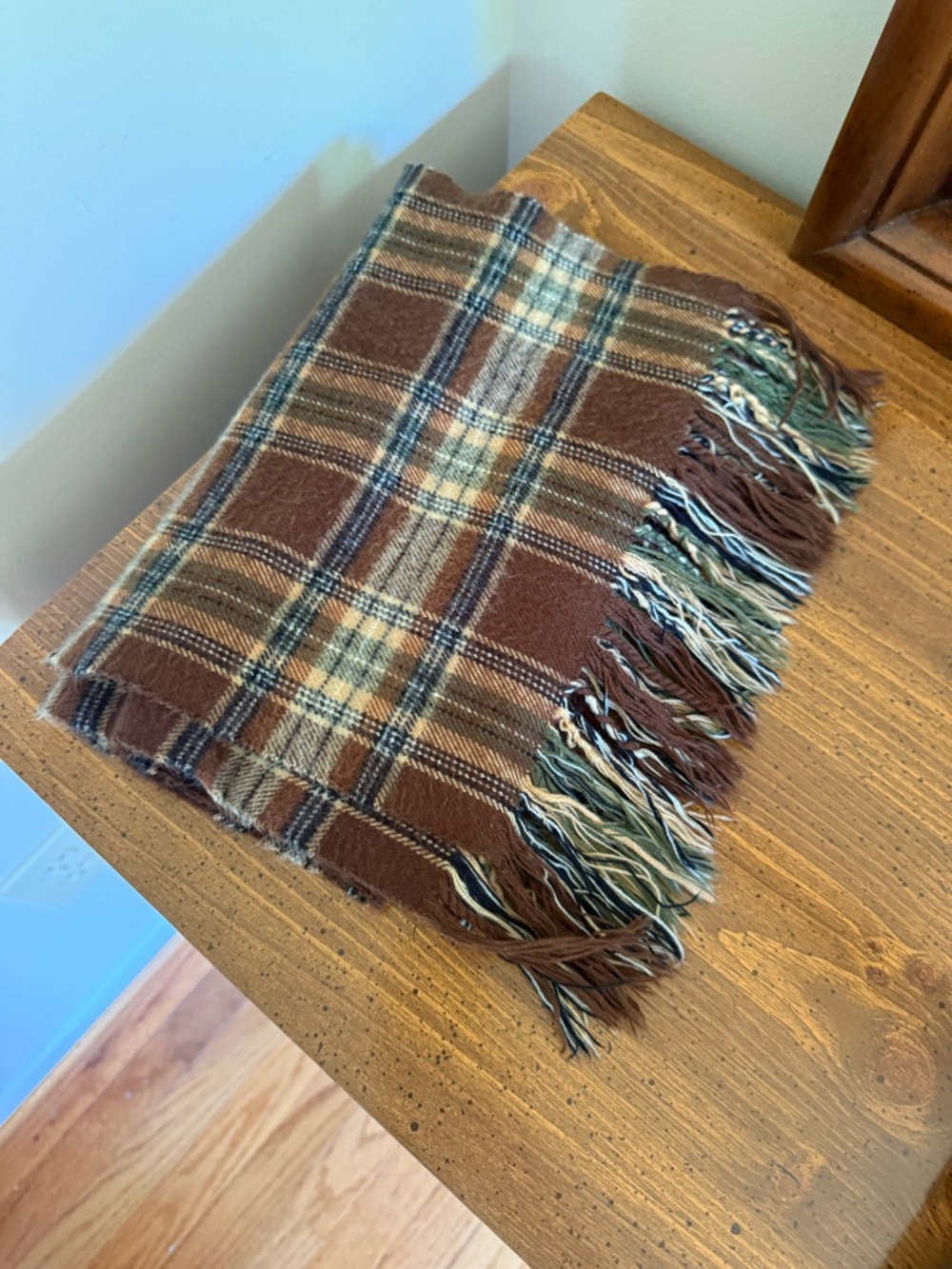 Plaid Fringe Scarf in Brown and Cream